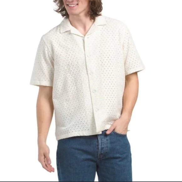rag & bone Men's Cream Eyelet Button Down Shirt